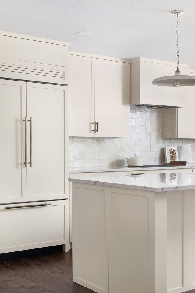 close-up of custom kitchen cabinetry and island in Whitemarsh Austin TX remodel by RedOven Builds