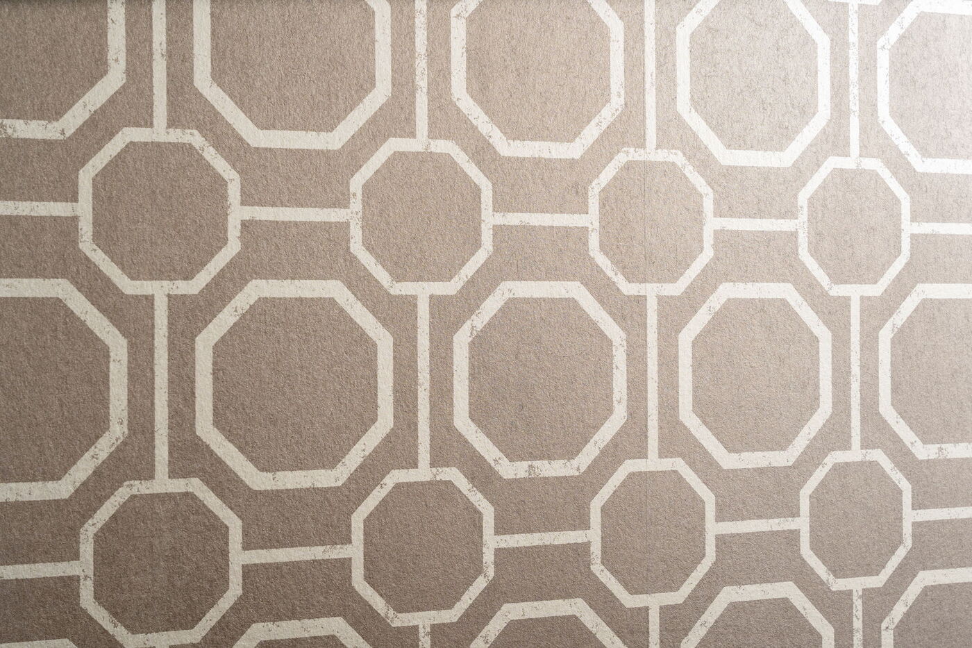 Geometric patterned wallpaper detail in neutral tones from Austin, TX remodel by RedOven Builds